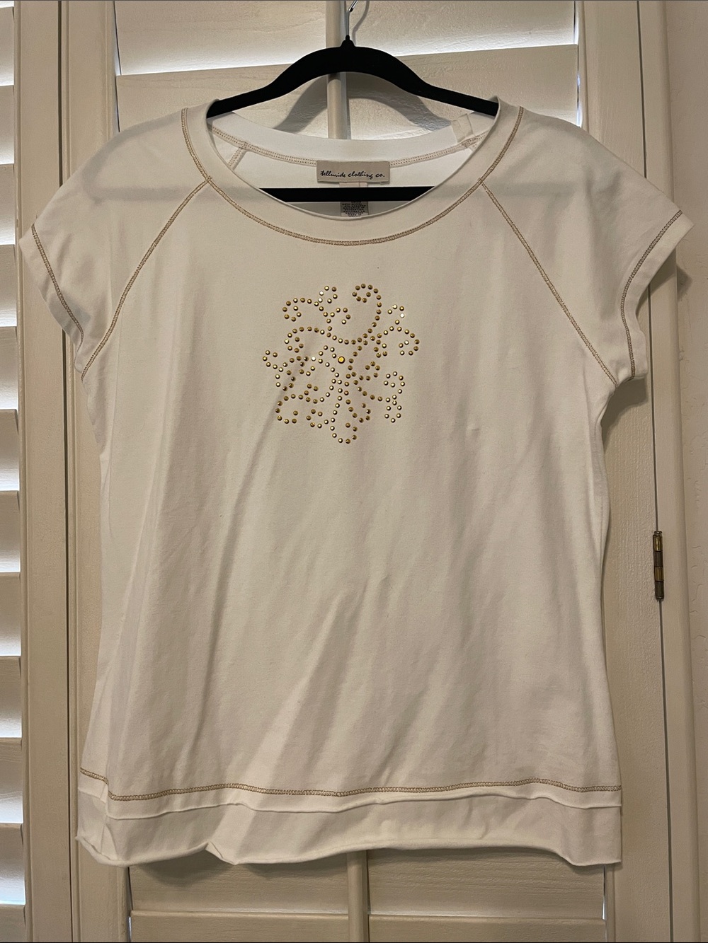 White Stag Short Sleeve White Tee with Gold Stud Motif